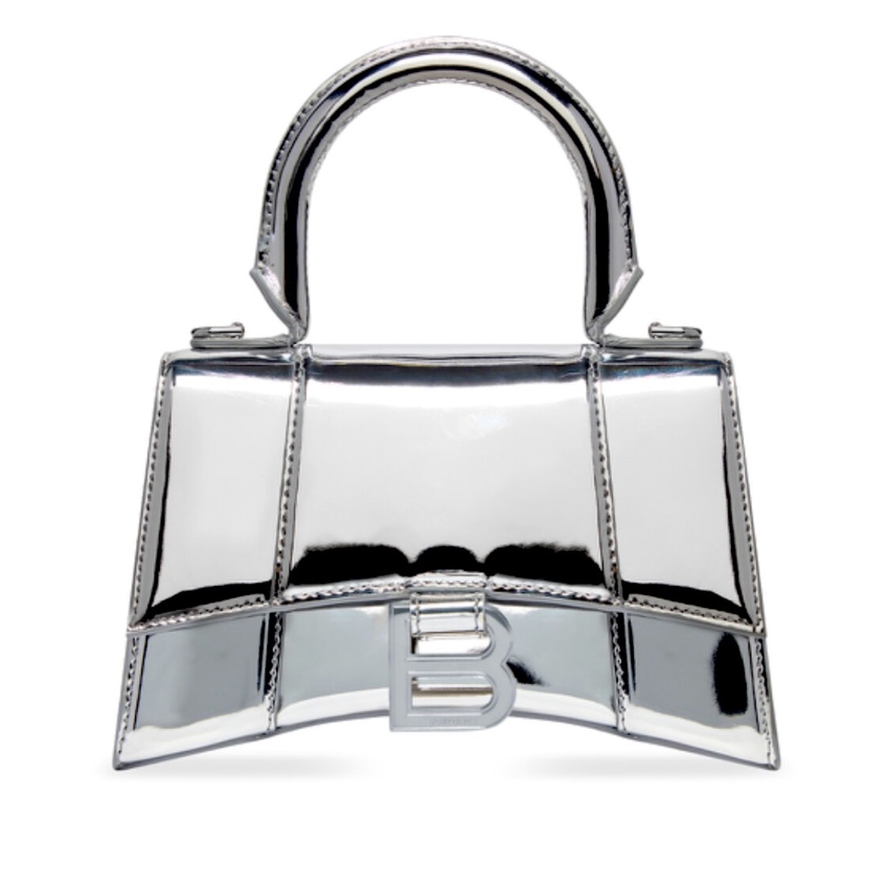 BALENCIAGA HOURGLASS XS HANDBAG MIRROR EFFECT IN SILVER